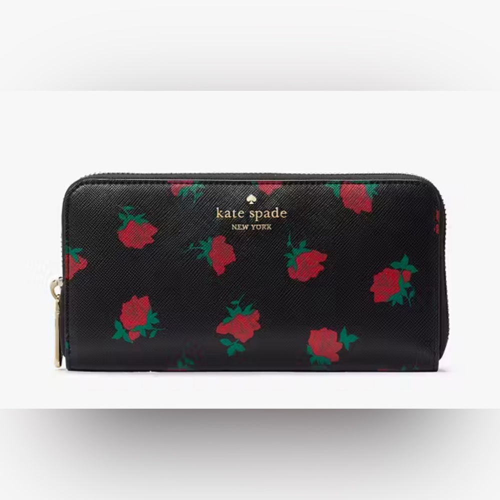 Kate Spade Black Wallet with Red Floral Design